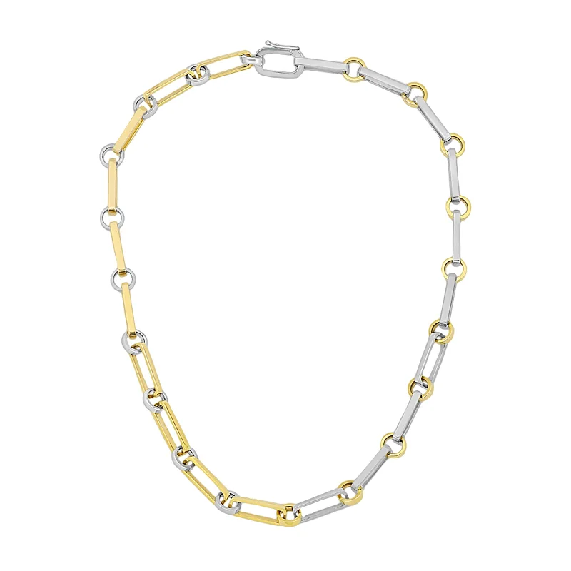 Fashionable necklaces and pendants with birthstones for a personalized gift idea-Oval Link Chain Necklace - Yellow Gold & Silver