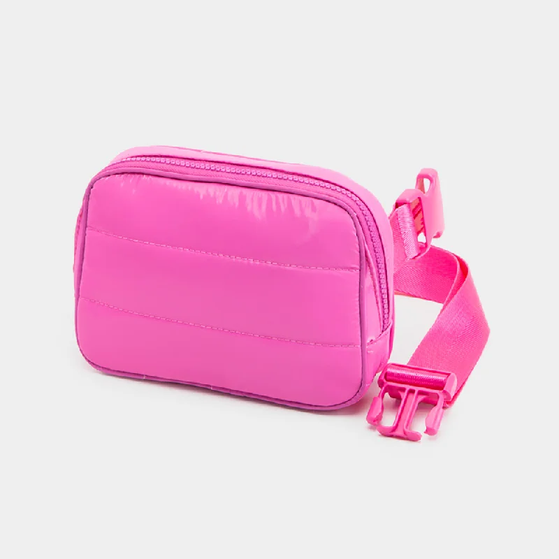 Layered necklaces and pendants for a trendy and fashionable stacked look-Puffer Rectangle Sling Bag / Fanny Bag / Belt Bag in Fuchsia