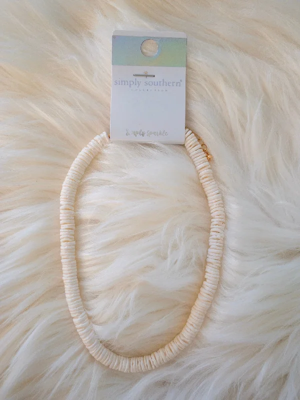 Necklaces and pendants with abstract shapes for a modern, creative appearance-Simply Southern Smooth White Puka Shell Necklace