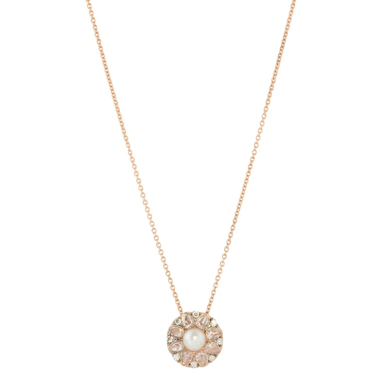 Trendy necklaces and pendants with geometric shapes for a modern aesthetic-Pearl and Diamond Pendant Necklace - Rose Gold