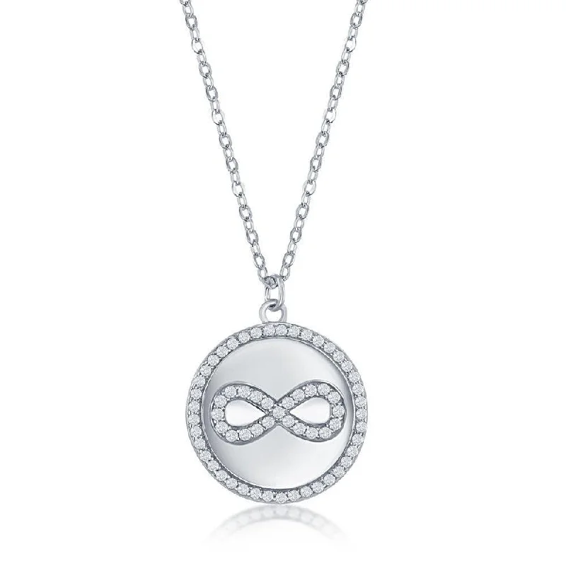 Unique necklaces and pendants with gemstones for a colorful and vibrant statement-Sterlilng Silver Micro Pave CZ Disc Necklace - Infinity