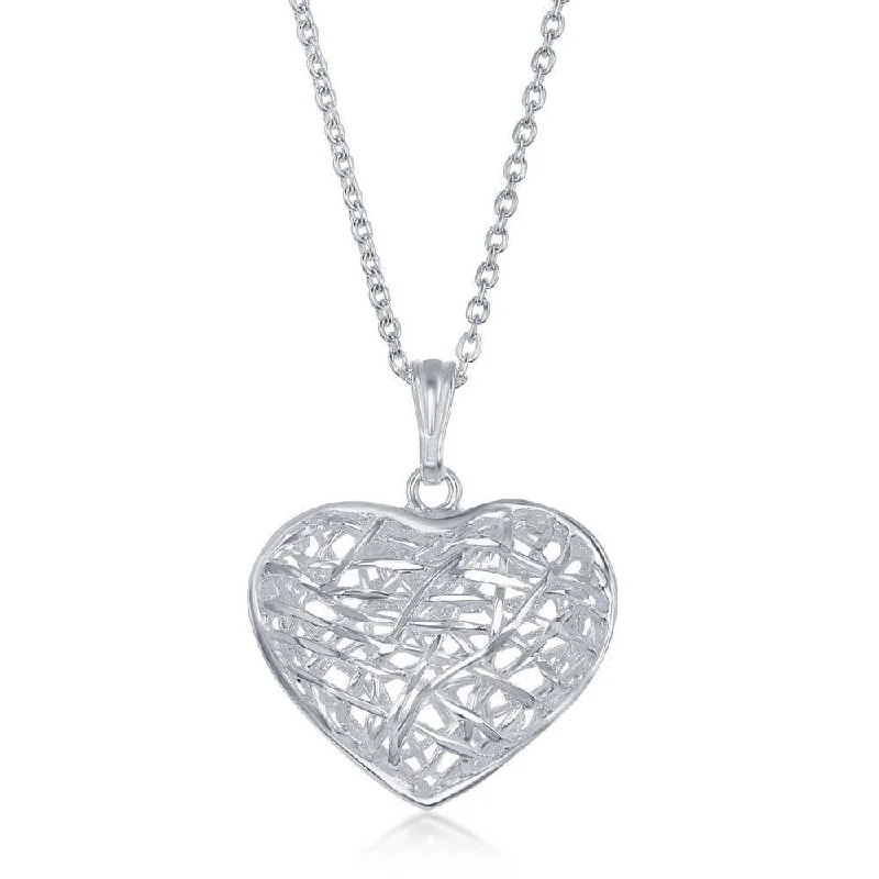 Necklaces and pendants with crescent moon designs for a celestial and mystical feel-Sterling Silver 17 Inch Open Diamond Cut Heart Necklace