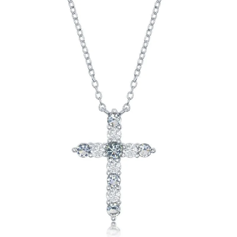 Best necklaces and pendants with seashell designs for a tropical, beachy vibe-Sterling Silver Aquamarine CZ March Birthstone Cross Necklace