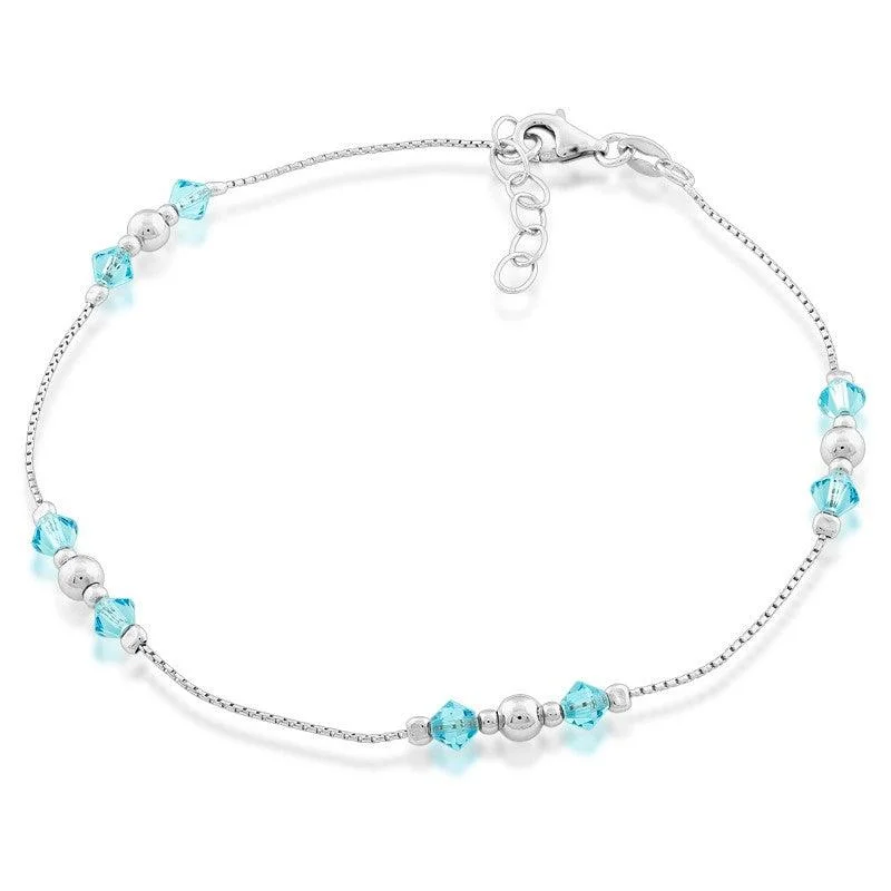 Beautiful necklaces and pendants with natural stones for an earthy, organic vibe-Sterling Silver Beads with Blue Crystals Anklet