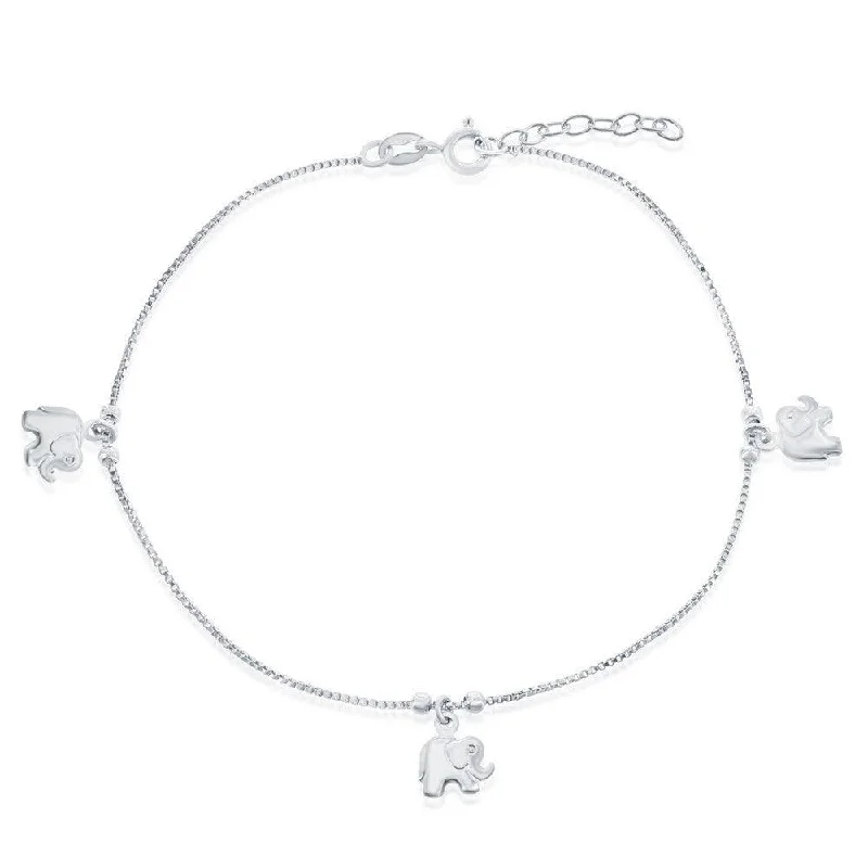 Beautiful necklaces and pendants with diamond halo settings for extra brilliance-Sterling Silver Beads with Elephant Charms Anklet Bracelet