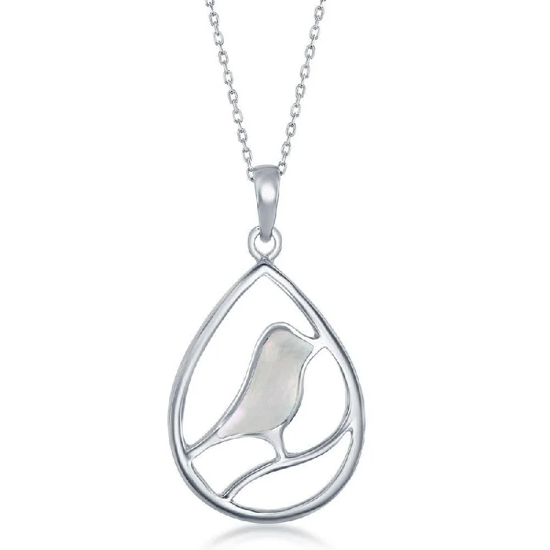 Beautiful necklaces and pendants with diamond halo settings for extra brilliance-Sterling Silver Bird Pearshaped Pendant - MOP