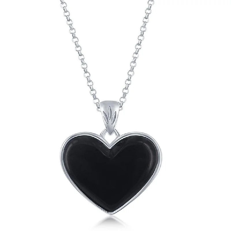 Necklaces and pendants with crescent moon designs for a celestial and mystical feel-Sterling Silver Black Agate Heart Pendant