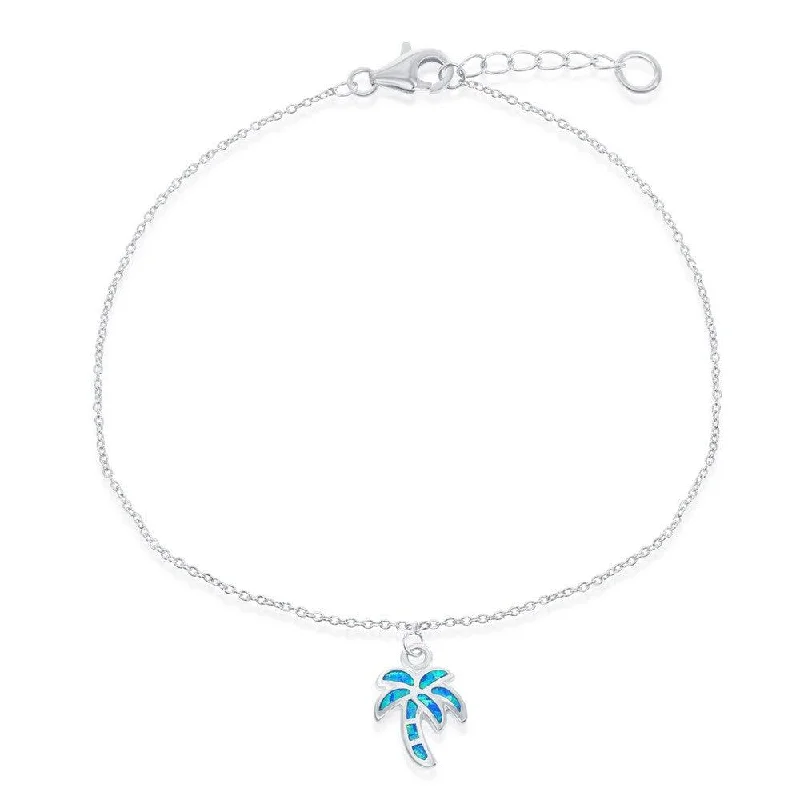 Necklaces and pendants with leaf-shaped designs for an earthy, organic feel-Sterling Silver Blue Inlay Opal Palm Tree Anklet