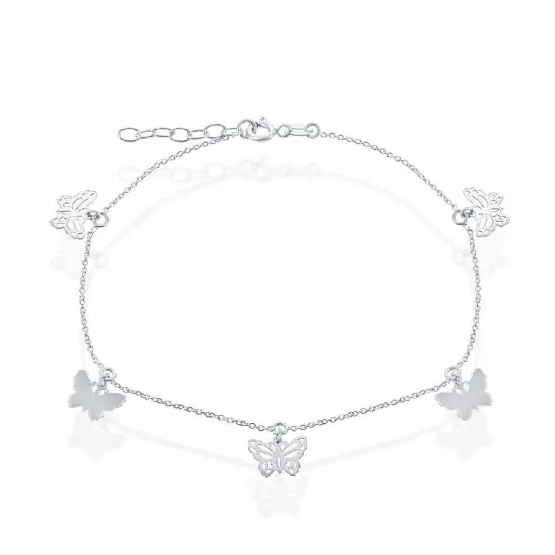 Beautiful necklaces and pendants with layered chains for a fashionable, chic look-Sterling Silver Butterflies Anklet