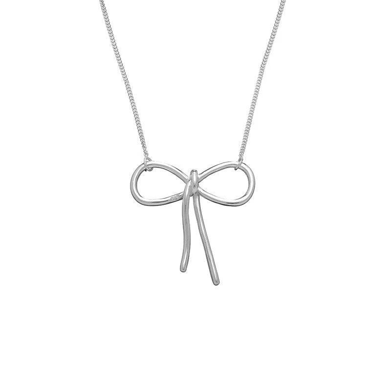 Beautiful necklaces and pendants with layered chains for a fashionable, chic look-Sterling Silver  Center Bow Necklace