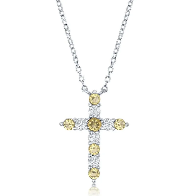 Unique necklaces and pendants with tree of life motifs for nature-inspired elegance-Sterling Silver Citrine CZ November Birthstone Cross Necklace