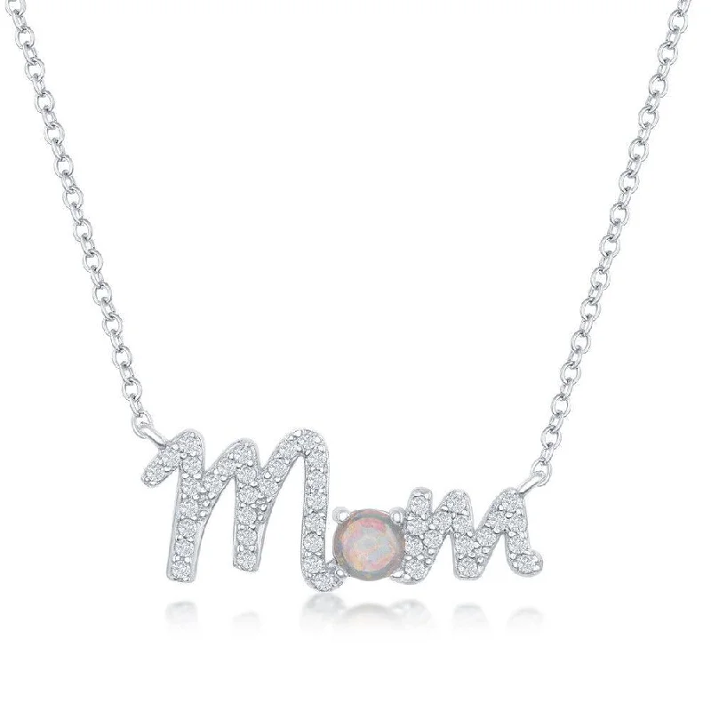 Best necklaces and pendants with opal gemstones for an iridescent glow-Sterling Silver Cubic Zirconia and White Opal 'Mom' Necklace