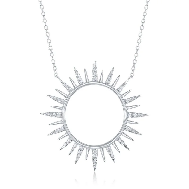 Necklaces and pendants with pearls for a classic and sophisticated touch-Sterling Silver Cubic Zirconia Sun Necklace