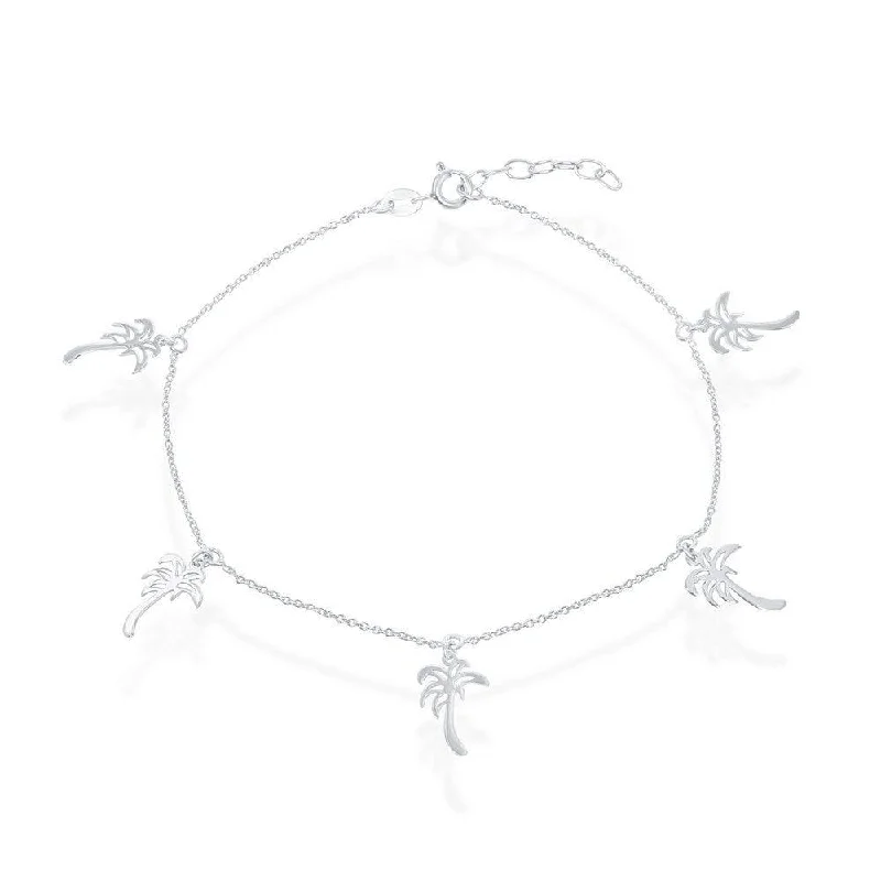 Necklaces and pendants with zodiac constellation designs for an astrological touch-Sterling Silver Dangling Palm Trees Anklet