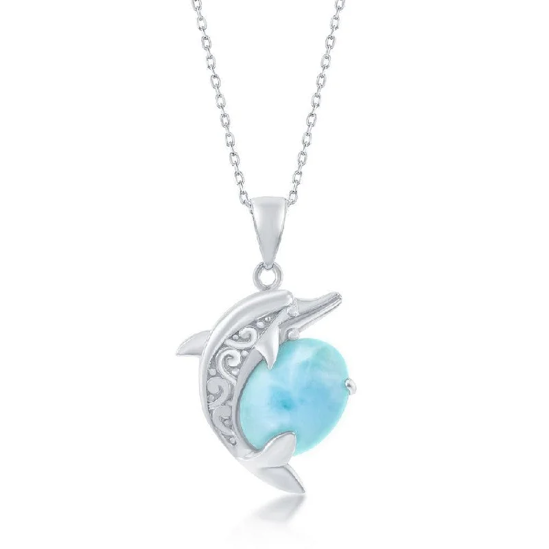 Beautiful necklaces and pendants with gemstone teardrops for an elegant effect-Sterling Silver Designed Dolphin Larimar Pendant