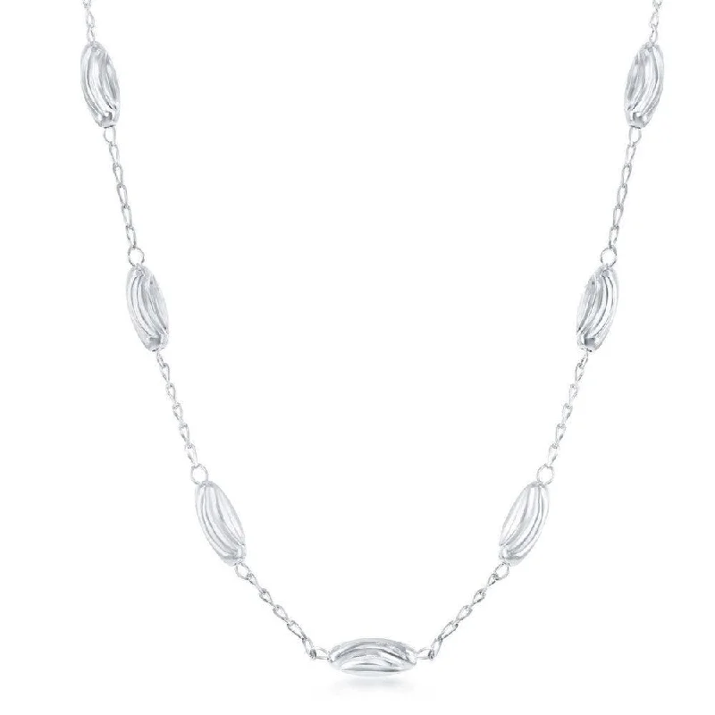 Beautiful necklaces and pendants with moon and star charms for a dreamy effect-Sterling Silver Diamond Moon Cut Oval Bead Necklace