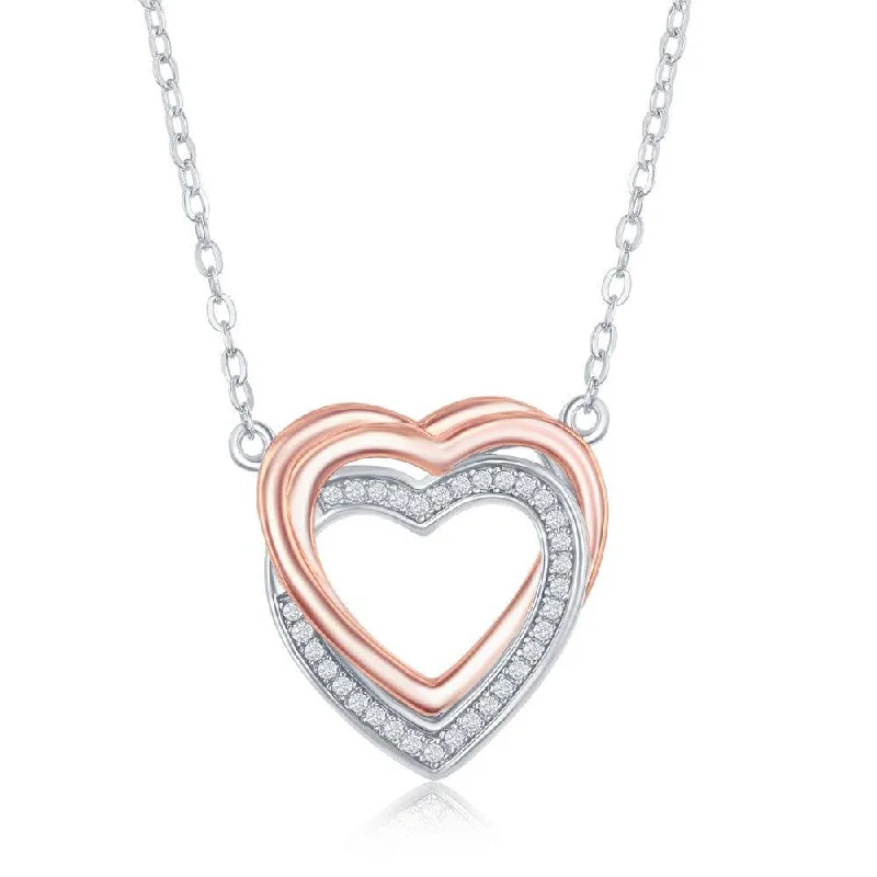 Necklaces and pendants with ocean-inspired designs for a refreshing, beachy feel-Sterling Silver Double Heart CZ Necklace