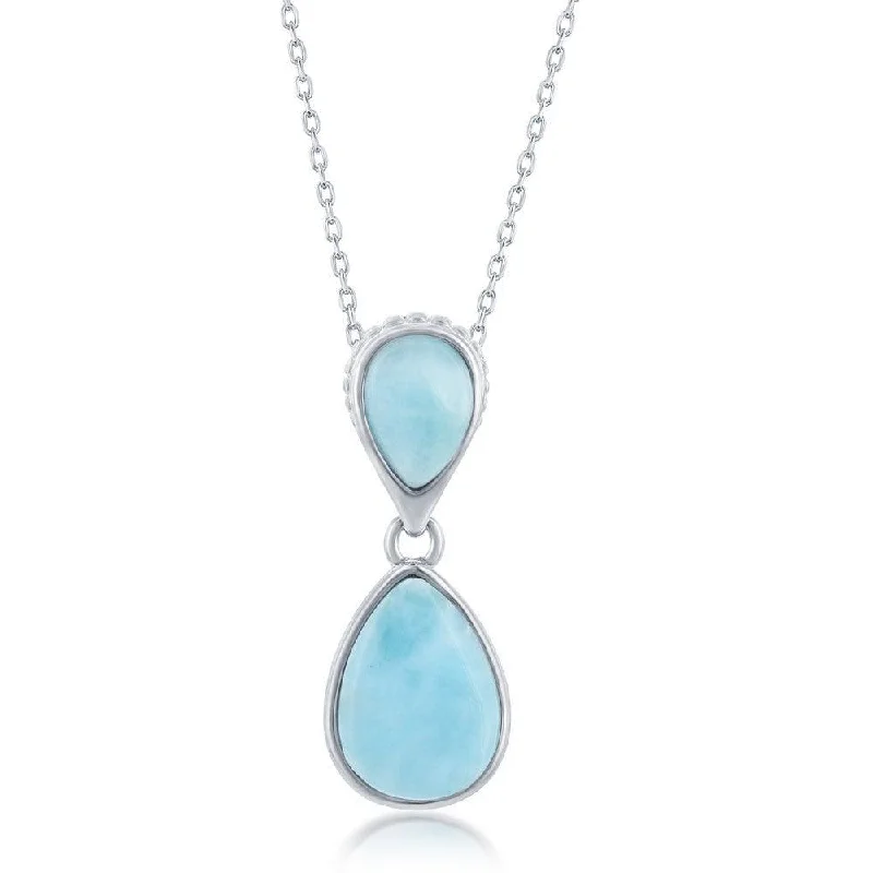 Best necklaces and pendants for weddings with matching designs for bride and groom-Sterling Silver Double Larimar Pendant