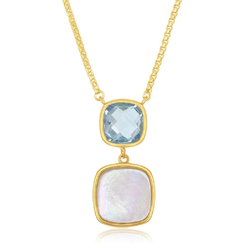 Best necklaces and pendants with minimalist pendants for a sleek, understated look-Sterling Silver Double Square Blue Topaz and Mother of Pearl Necklace - Gold Plated