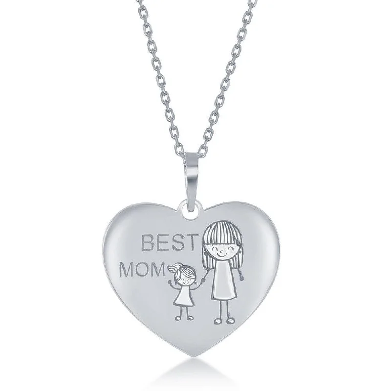 Necklaces and pendants with pearls for a classic and sophisticated touch-Sterling Silver Engraved Best Mom Mom and Daughter Heart Necklace