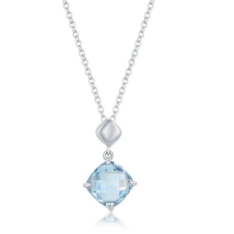 Best necklaces and pendants with turquoise stones for a vibrant boho-chic look-Sterling Silver Four-Prong Square Cushion-Cut Blue Topaz Necklace