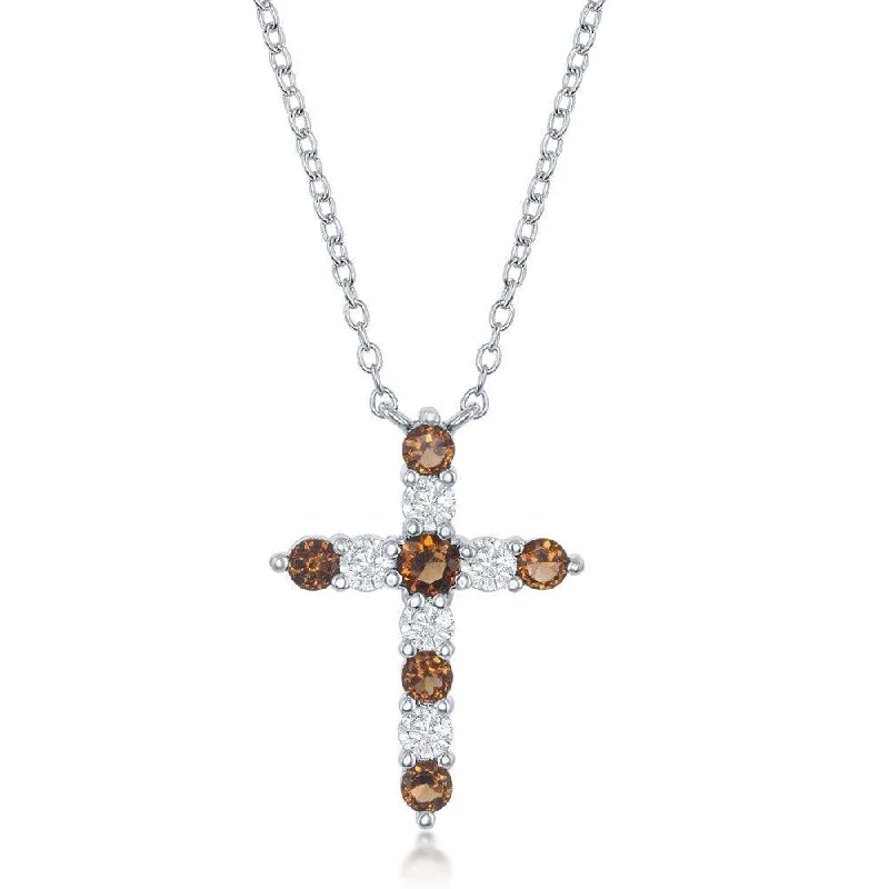 Best necklaces and pendants with matching rings for a coordinated jewelry set-Sterling Silver Garnet CZ January Birthstone Cross Necklace