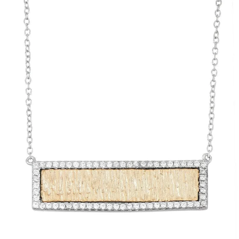 Unique necklaces and pendants with custom birthstone arrangements for personalization-Sterling Silver GP Bar with CZ Border Necklace