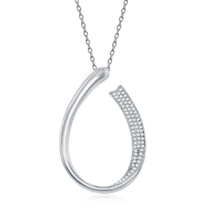 Beautiful necklaces and pendants with diamond-encrusted designs for maximum sparkle-Sterling Silver Half Micro Pave J-Design Necklace