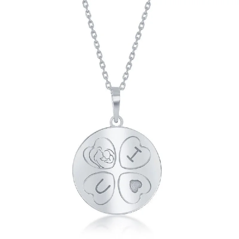 Personalized necklaces and pendants with initials for a customized and meaningful gift-Sterling Silver I <3 U Mother and Daughter Double Disc Necklace