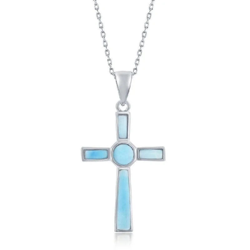 Personalized necklaces and pendants with name engravings for a custom touch-Sterling Silver Larimar Cross Pendant