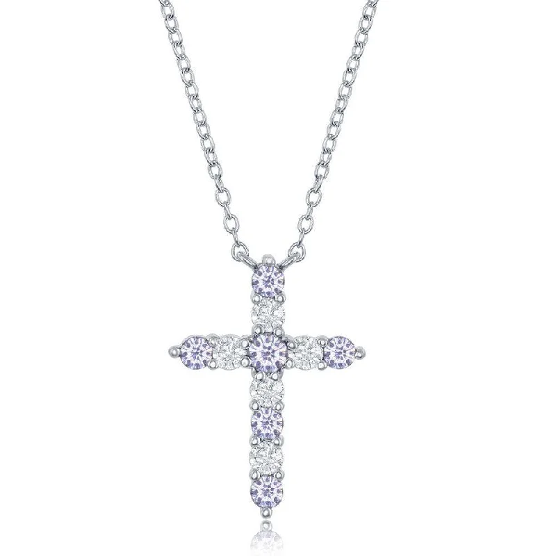 Best necklaces and pendants with butterfly pendants for a delicate, light style-Sterling Silver Lavender CZ June Birthstone Cross Necklace