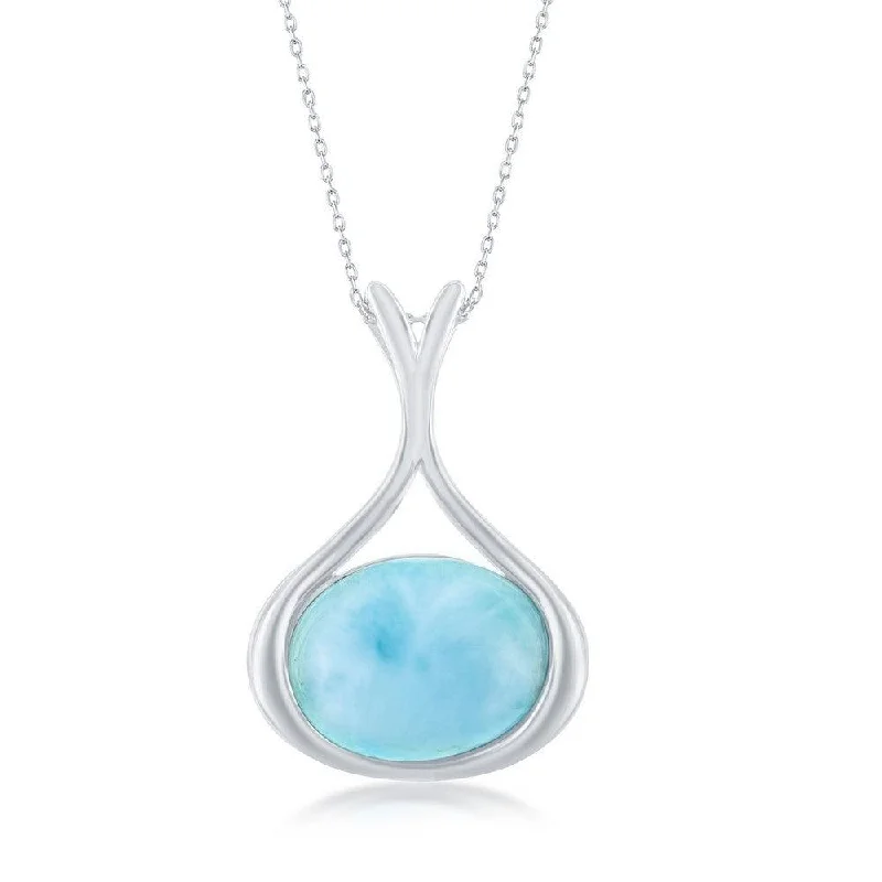 Necklaces and pendants with lock and key designs for a symbolic gesture-Sterling Silver Long Oval Larimar Pendant