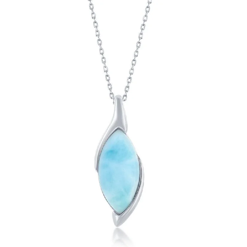 Unique necklaces and pendants with gemstones for a colorful and vibrant statement-Sterling Silver Marquise Larimar Pendant