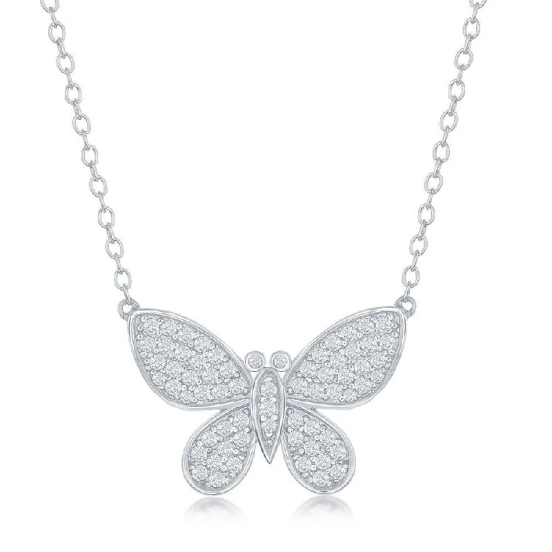 Elegant necklaces and pendants with gold chains for a chic, timeless appearance-Sterling Silver Micro Pave Butterfly Necklace