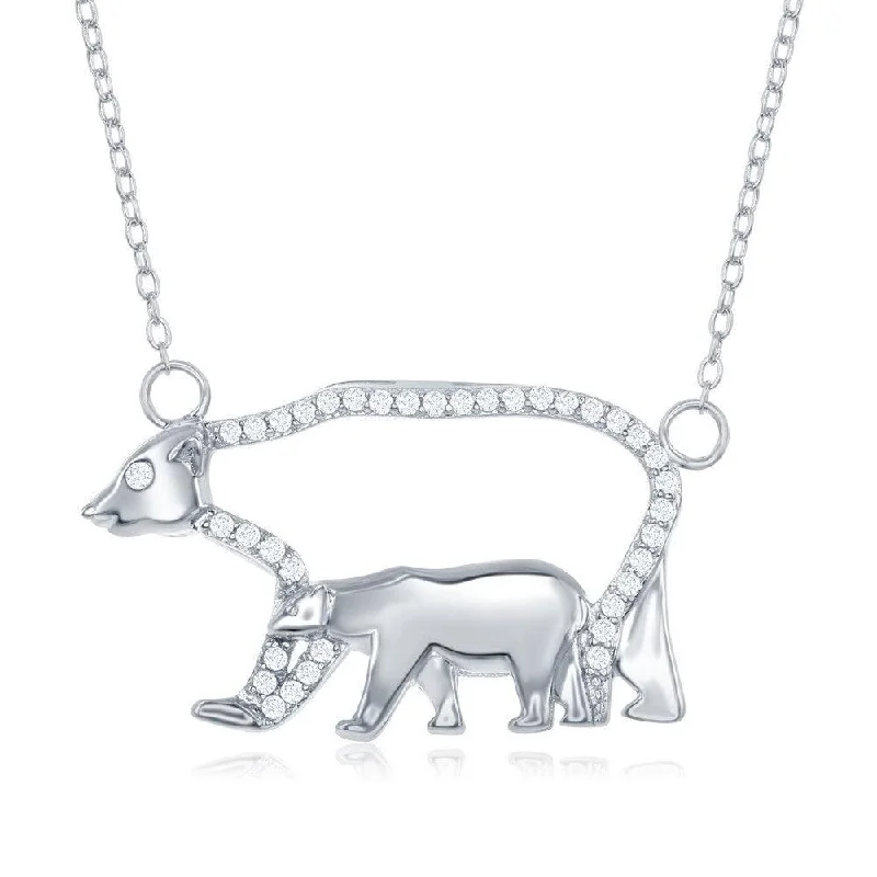 Best necklaces and pendants with sterling silver for an affordable yet stylish choice-Sterling Silver Open CZ Bear with Smaller Bear Necklace