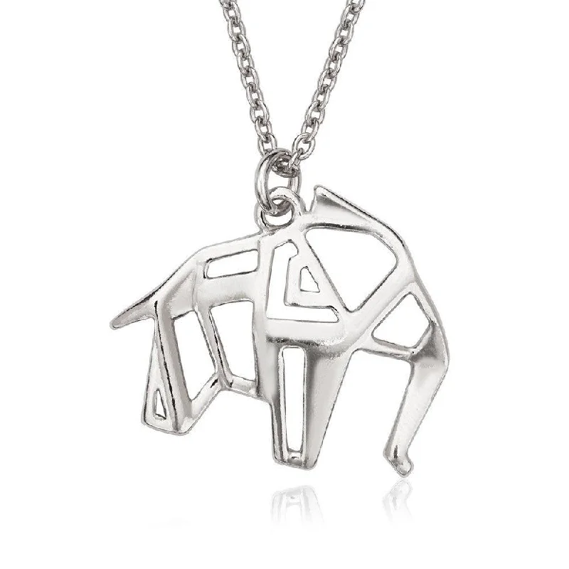 Unique necklaces and pendants with engraved messages for a sentimental gift-Sterling Silver Open Origami Elephant Necklace