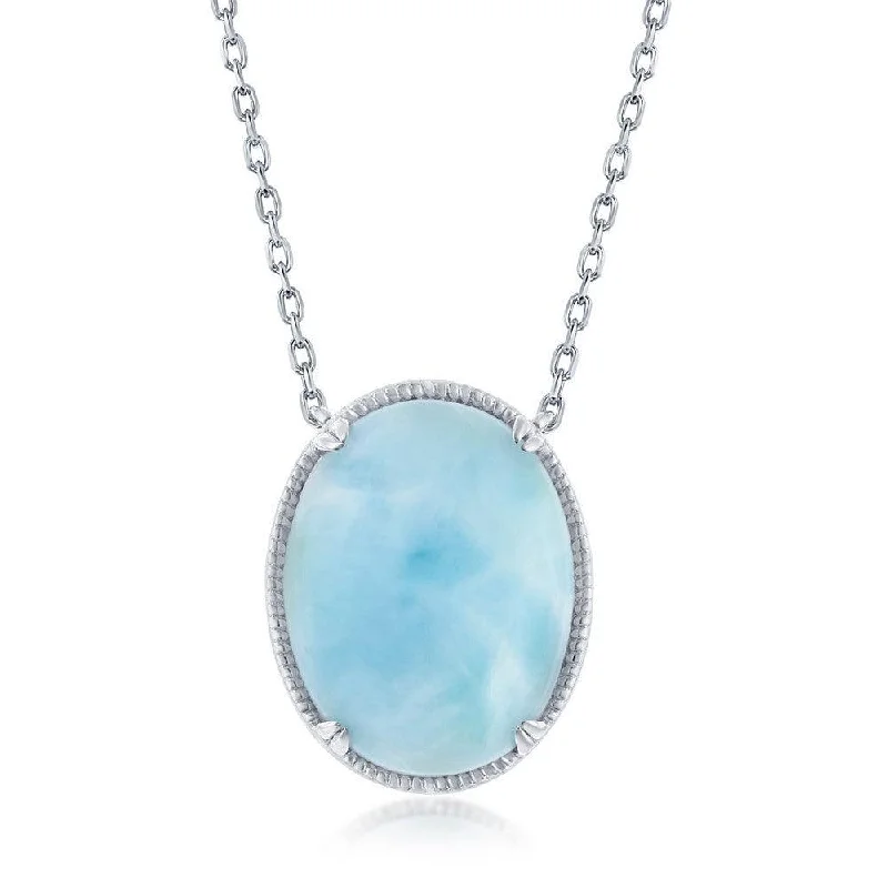 Necklaces and pendants with sun and moon motifs for a celestial-inspired design-Sterling Silver Oval Larimar Filigree Design Necklace