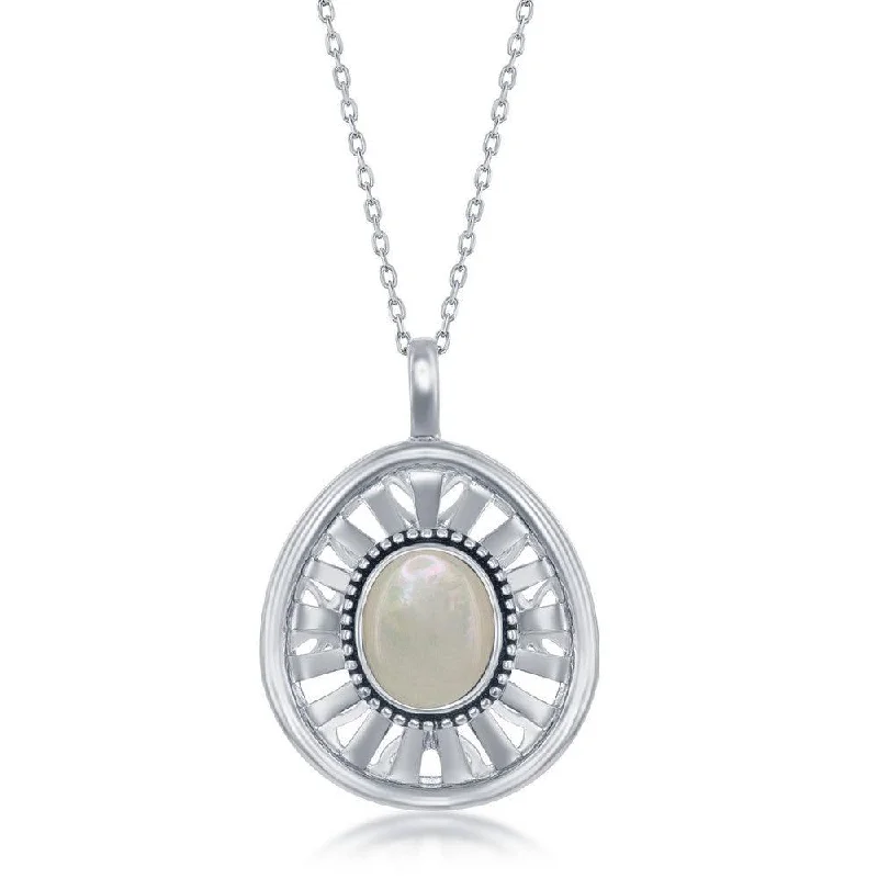 Best necklaces and pendants with statement designs for a fashionable accessory-Sterling Silver Oval Mother of Pearl Open Designed Back Oxidized Pendant