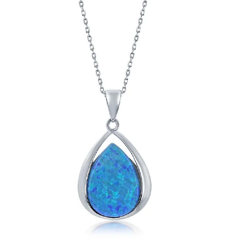 Best necklaces and pendants with turquoise stones for a vibrant boho-chic look-Sterling Silver Pear-Shaped Blue Opal Pendant