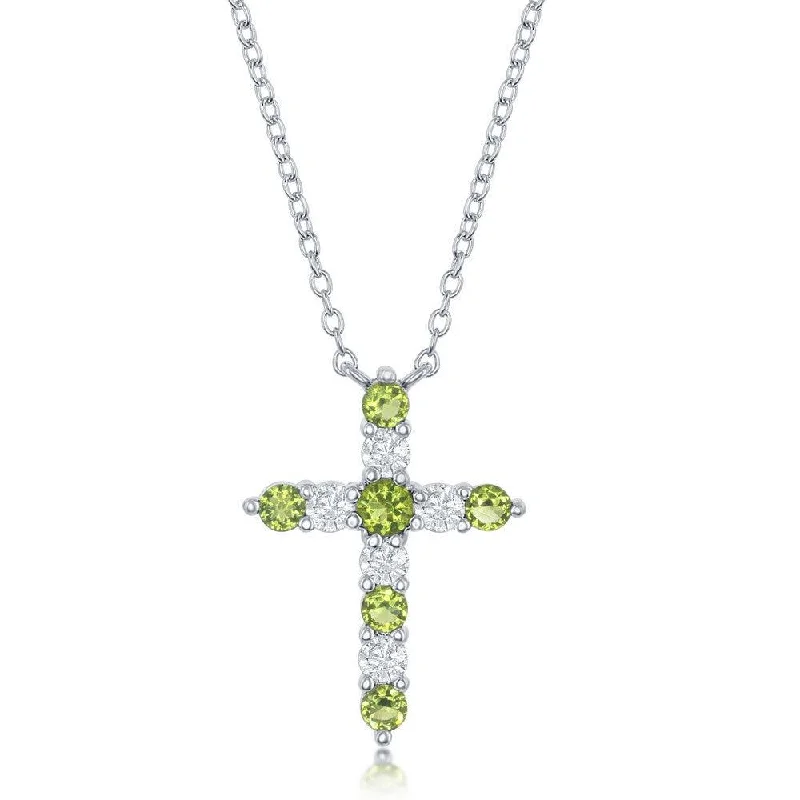 Beautiful necklaces and pendants with layered chains for a fashionable, chic look-Sterling Silver Peridot CZ August Birthstone Cross Necklace