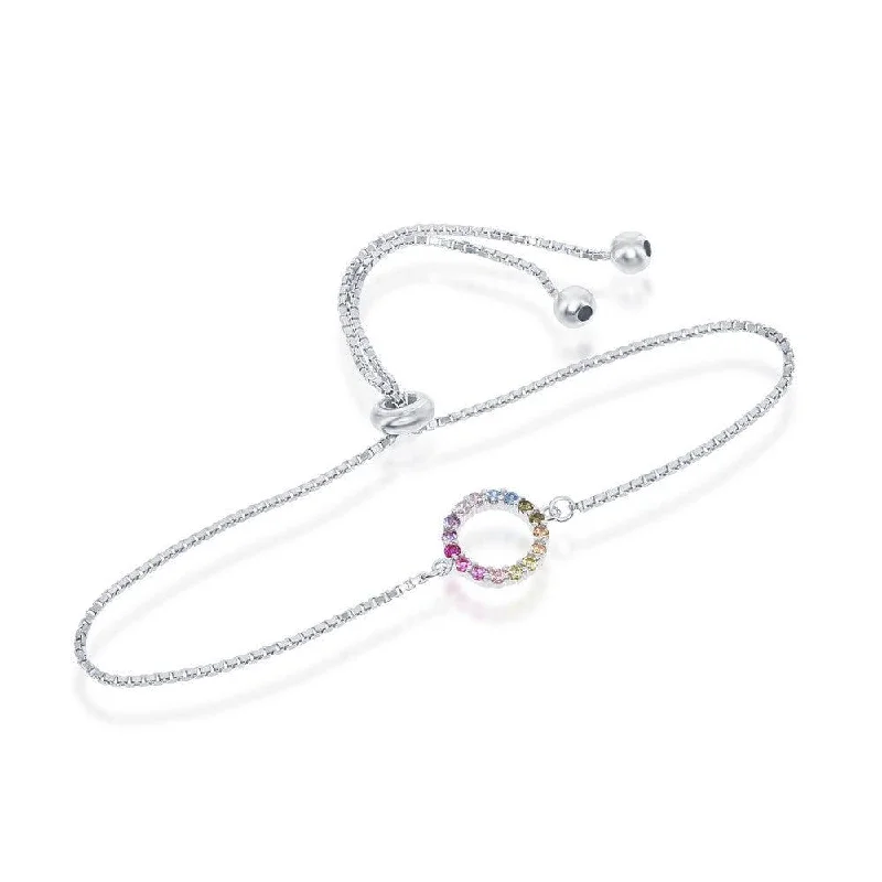 Elegant necklaces and pendants with gold chains for a chic, timeless appearance-Sterling Silver Rainbow CZ Open Circle with Box Chain Bracelet