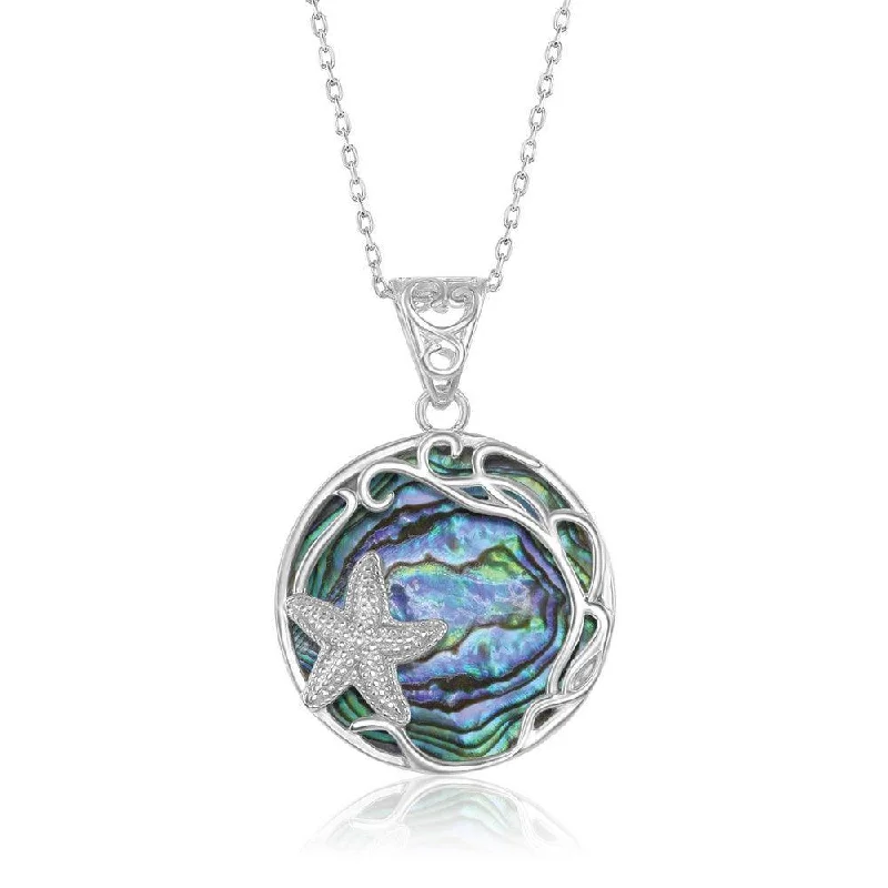 Best necklaces and pendants with heart-shaped designs for a romantic look-Sterling Silver Round Abalone with Starfish & Filigree Design Pendant