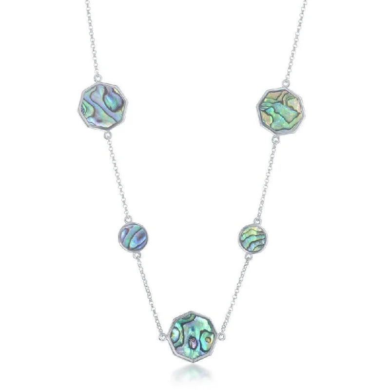 Necklaces and pendants with clear quartz for a pure and radiant look-Sterling Silver Round and Hexagon Necklace - Abalone