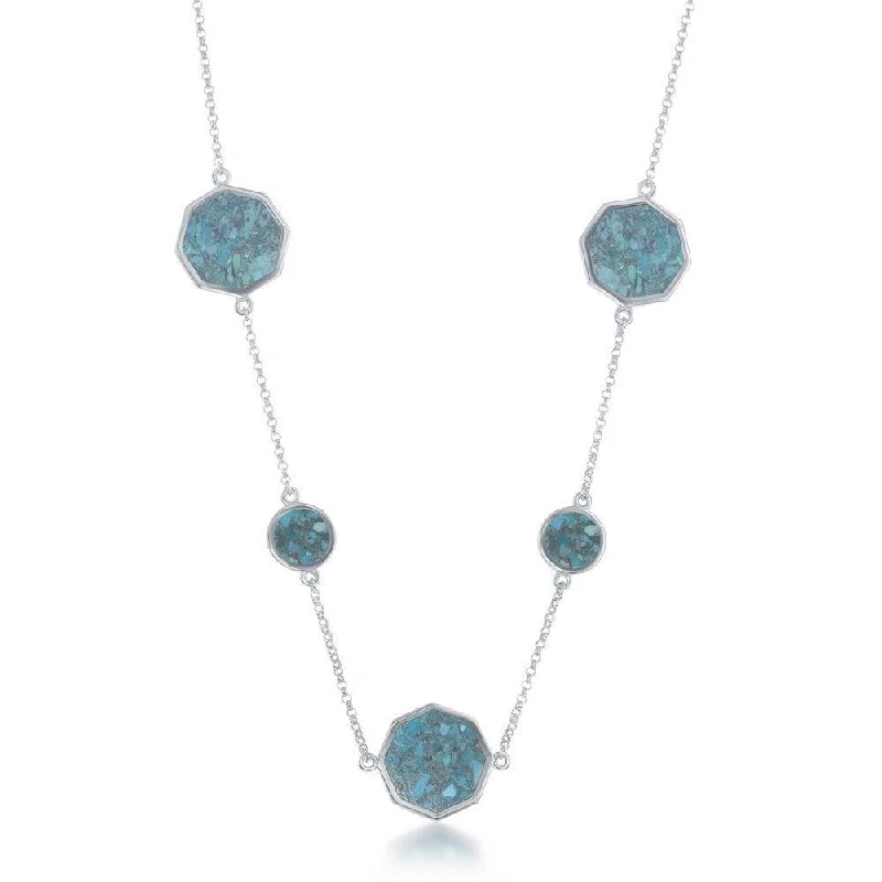 Best necklaces and pendants with rose gold for a warm and romantic appeal-Sterling Silver Round and Hexagon Necklace- Turquoise