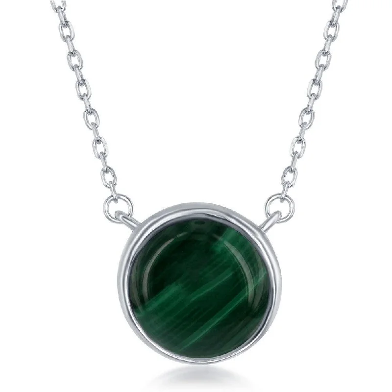 Beautiful necklaces and pendants with diamond halo settings for extra brilliance-Sterling Silver Round Malachite Bezel Set Necklace