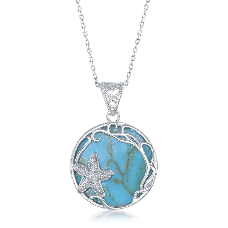 Best necklaces and pendants with crystal accents for a sparkling and elegant style-Sterling Silver Round Turquoise Starfish Pendant