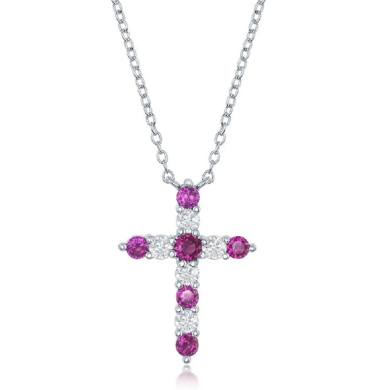 Best necklaces and pendants with black diamonds for an edgy, bold statement-Sterling Silver Ruby CZ July Birthstone Cross Necklace