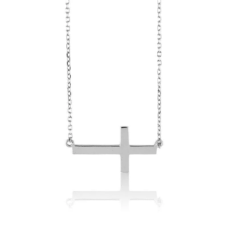 Stunning necklaces and pendants with aquamarine stones for a serene effect-Sterling Silver Sideways Cross Necklace