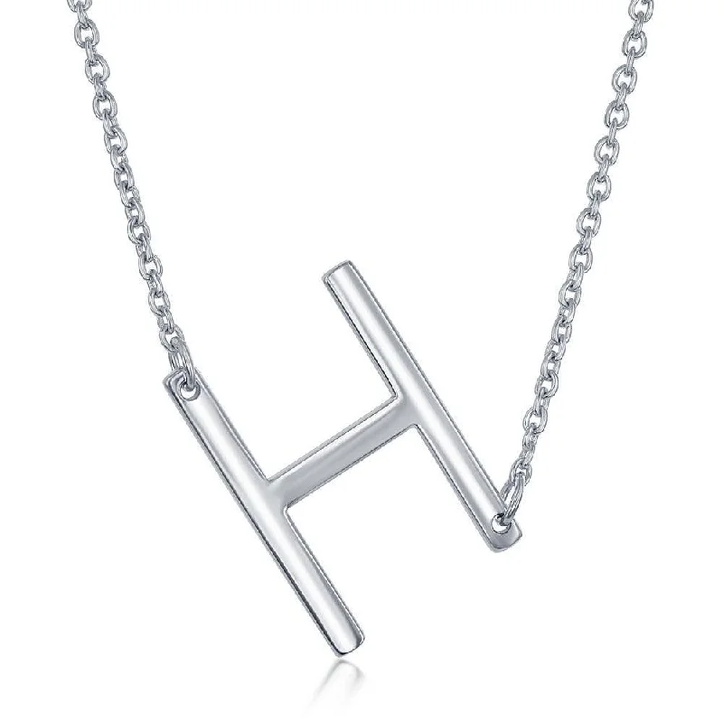 Beautiful necklaces and pendants with gemstone teardrops for an elegant effect-Sterling Silver Sideways H Initial Necklace