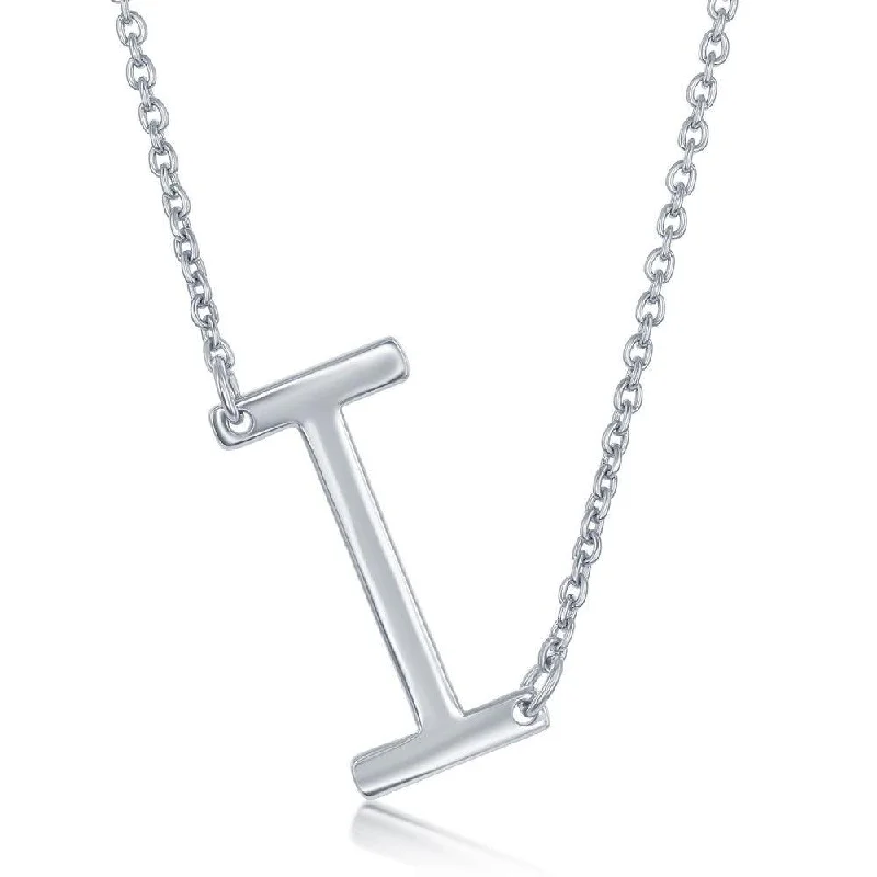 Unique necklaces and pendants with artistic shapes for a creative, one-of-a-kind design-Sterling Silver Sideways I Initial Necklace